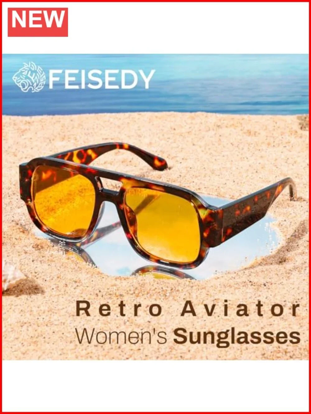 Retro Aviator Thick Frame Square Pilot Sunglasses for Women Men Double Bridge